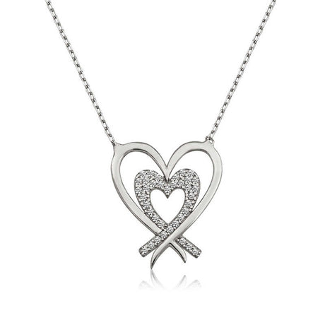Sterling Silver Intertwined Hearts Necklace - Sparkling Pave CZ Design