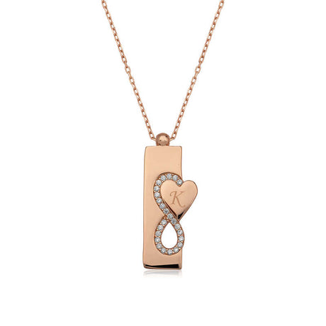 Rose Gold Plated Sterling Silver Infinity Heart Initial K Necklace
