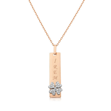 Rose Gold Plated Personalized Name Necklace - Dainty Clover Pendant
