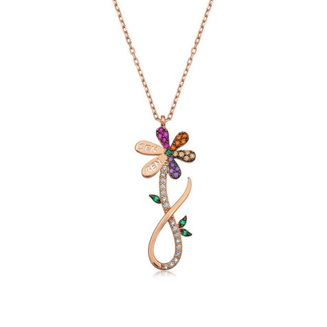 Rose Gold Plated Daisy Infinity Necklace - Multi-color Zirconia 'You Me' Design