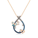 Sterling Silver Rose Gold Plated Teardrop Necklace - Butterfly & Heart