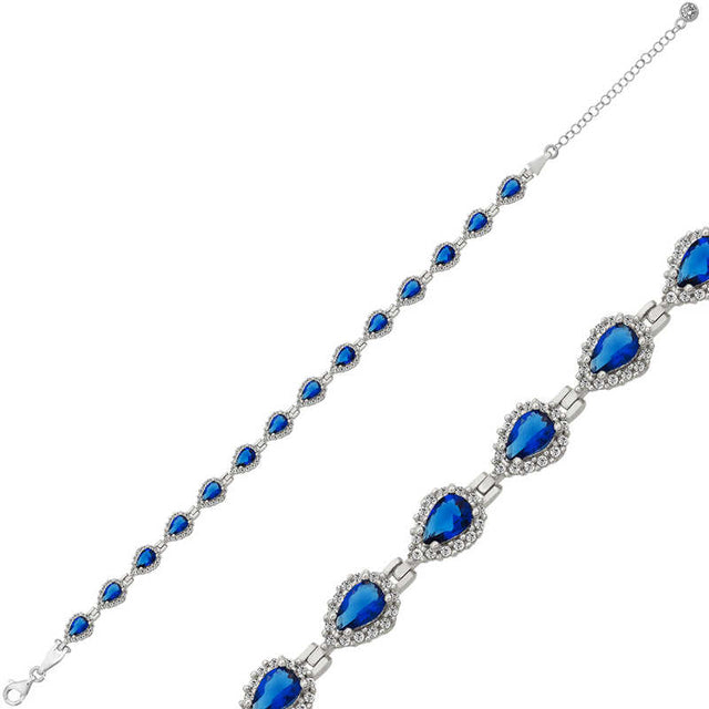 Sterling Silver Blue Teardrop Tennis Bracelet - Dazzling Sapphire Style
