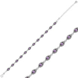 Bracelet - Sterling Silver Amethyst Marquise Halo Design