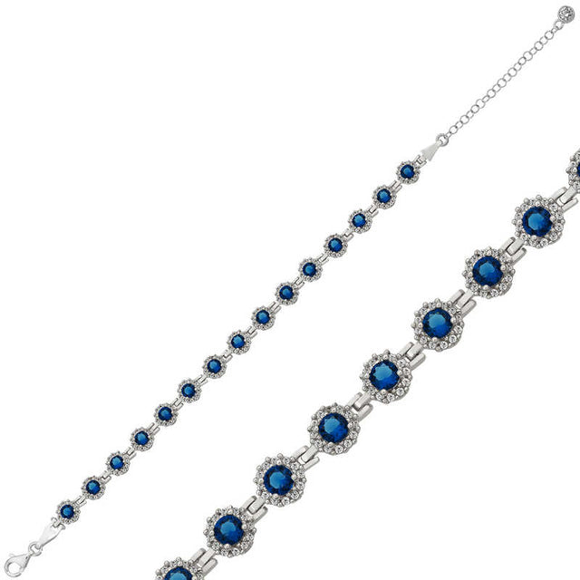 Sterling Silver Bracelet - Dazzling Sapphire Halo Link Design