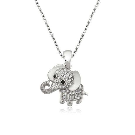 Sterling Silver Elephant Necklace - Sparkling Pave Design