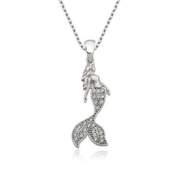 Sterling Silver Necklace - Dazzling Zircon Mermaid Pendant