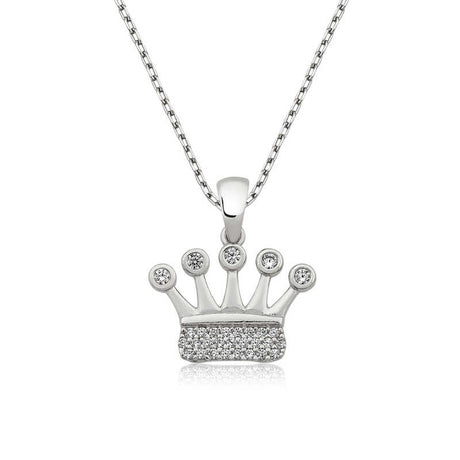 Sterling Silver Crown Necklace - Elegant Sparkling Zirconia Pendant