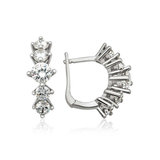 Sterling Silver CZ Graduated Drop & Half-Hoop Earrings