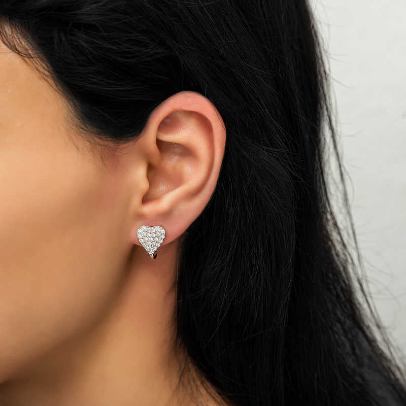 Sterling Silver Heart Drop Earrings - Sparkling Pave CZ