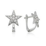 Sparkling Star Huggie Hoop Earrings - Silver Tone Zirconia