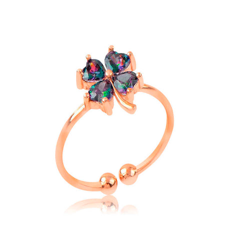 Adjustable Rose Gold Plated Mystic Topaz Clover Ring