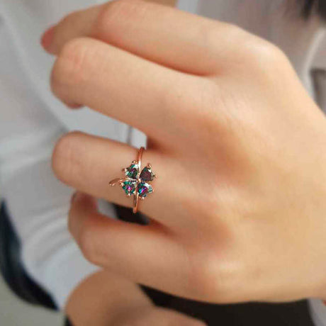 Adjustable Rose Gold Plated Mystic Topaz Clover Ring
