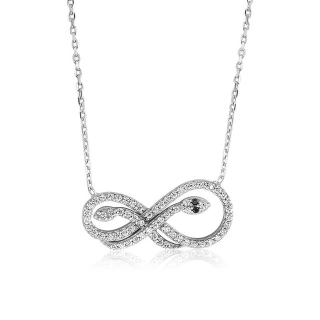 Necklace - Sterling Silver Pave-Set Infinity Snake with Zirconia