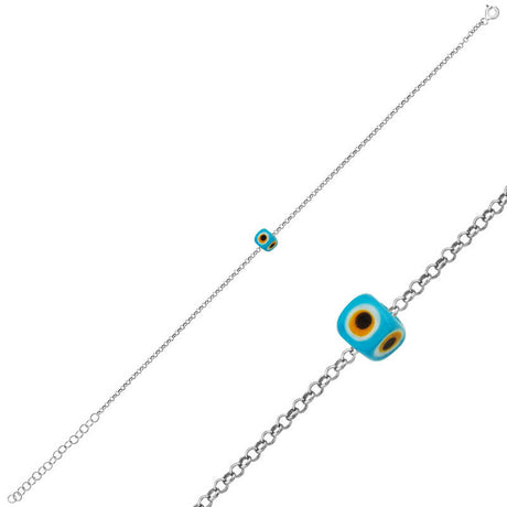 Sterling Silver Evil Eye Anklet - Dainty Charm Protection
