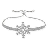 Sterling Silver Adjustable Snowflake Bolo Bracelet - Cubic Zirconia Sparkle