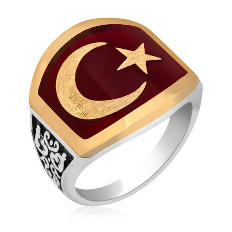 Premium Sterling Silver Crescent Star Mens Ring