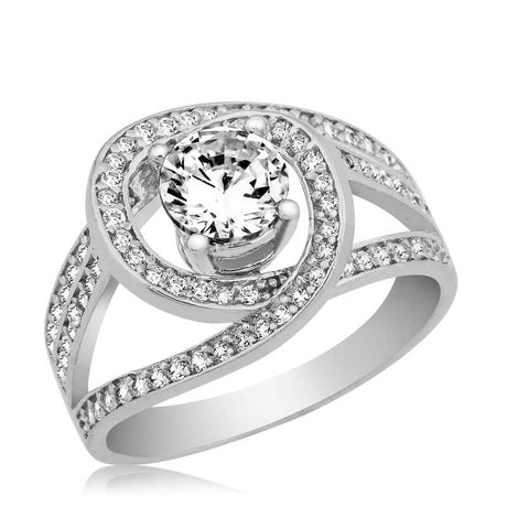 Statement Ring - Silver-Tone Cubic Zirconia Swirl Design