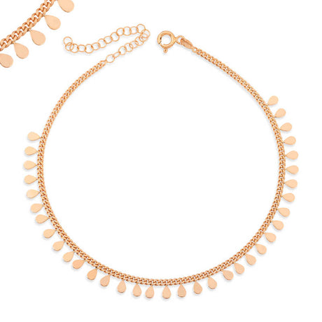 Rose Gold Plated Sterling Silver Dainty Teardrop Anklet