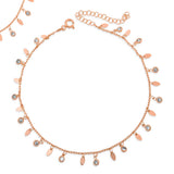 Anklet - Rose Gold-Tone Dainty Leaf & Clear Stone Charm