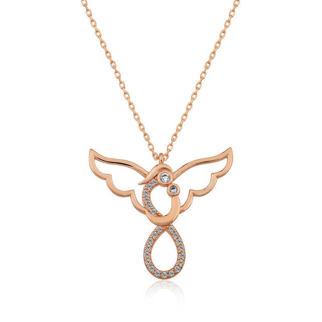 Necklace - Rose Gold Plated Sparkling Angel & Child Pendant