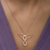 Necklace - Rose Gold Plated Sparkling Angel & Child Pendant