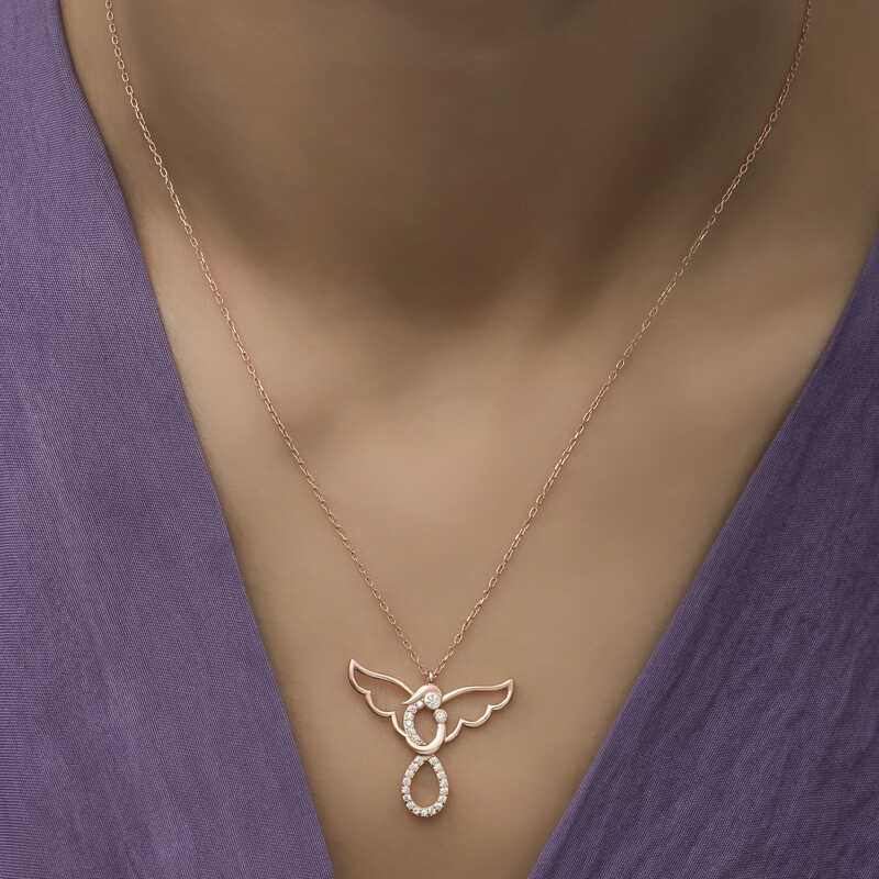 Necklace - Rose Gold Plated Sparkling Angel & Child Pendant