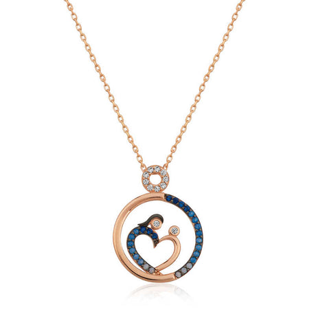 Rose Gold Plated Sterling Silver Mother & Child Heart Zirconia Necklace