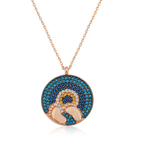 Necklace - Rose Gold Plated Baby Footprint & Evil Eye with CZ
