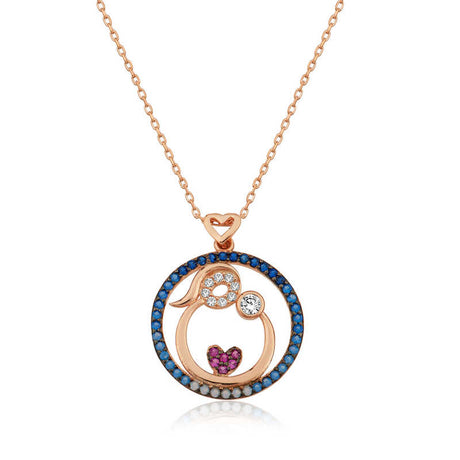 Necklace - Rose Gold Plated Silver Mother & Child Love with Zirconia