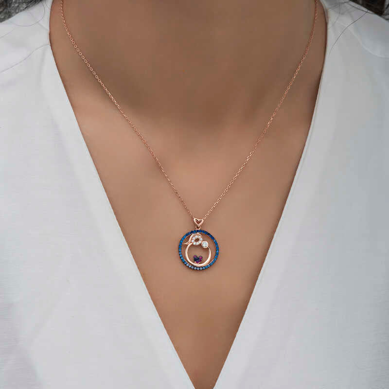 Necklace - Rose Gold Plated Silver Mother & Child Love with Zirconia