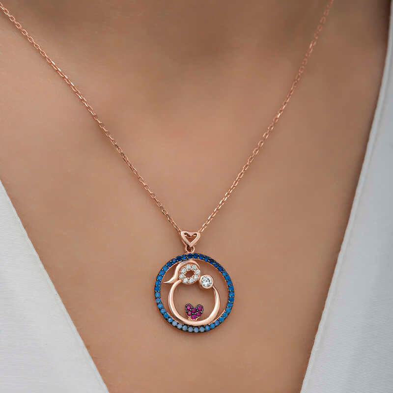 Necklace - Rose Gold Plated Silver Mother & Child Love with Zirconia