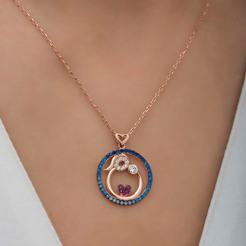 Necklace - Rose Gold Plated Silver Mother & Child Love with Zirconia