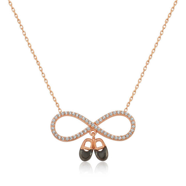 Necklace - Rose Gold Plated Sterling Silver Infinity Baby Booties