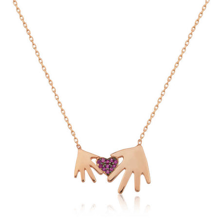 Necklace - Rose Gold-Tone Mother Child Hands Sentimental Heart