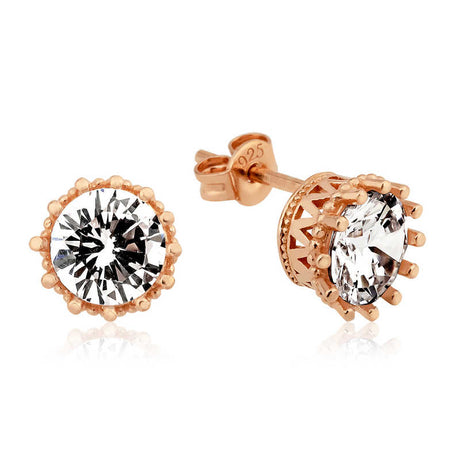 Stud Earrings - Rose Gold Plated 925 Silver Solitaire CZ