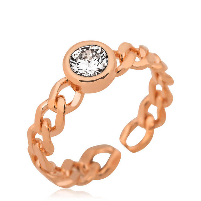 Rose Gold Plated Silver Chain Link Solitaire Ring