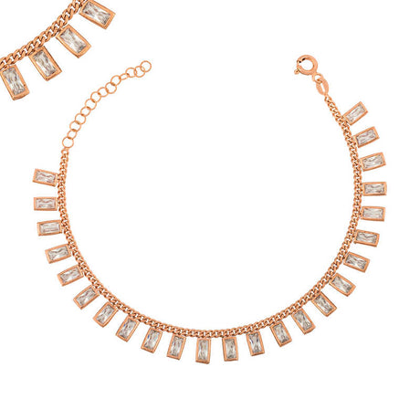 Bracelet - Rose Gold Plated Silver Baguette Stone Dainty Bracelet