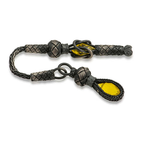 Handcrafted Oxidized Silver Kazaziye Tassel Charm with Yellow Zircon