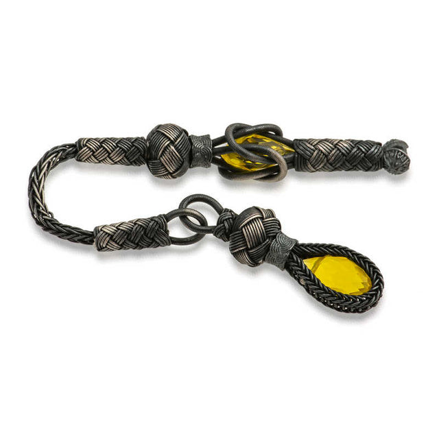 Handcrafted Oxidized Silver Kazaziye Tassel Charm with Yellow Zircon