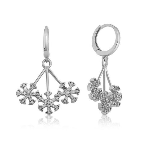 Sterling Silver Snowflake Dangle Earrings - Sparkling Zirconia