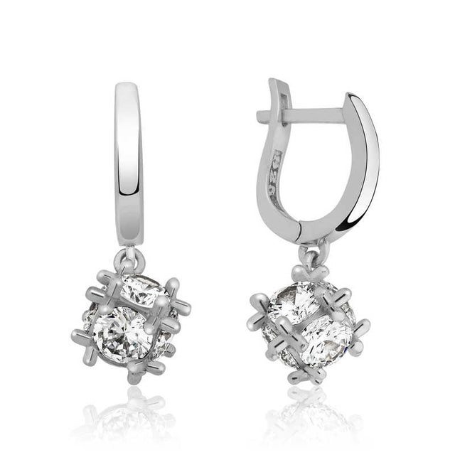 Sterling Silver Dangle Earrings - Brilliant Cage-Set Cubic Zirconia