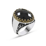 Premium Mens Sterling Silver Ring Black Zircon Stone