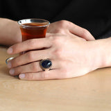 Premium Mens Sterling Silver Ring Black Zircon Stone