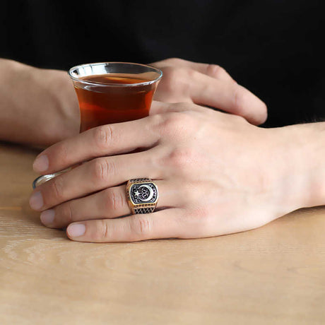 Premium Sterling Silver Turkish Crescent Star Men's Ring