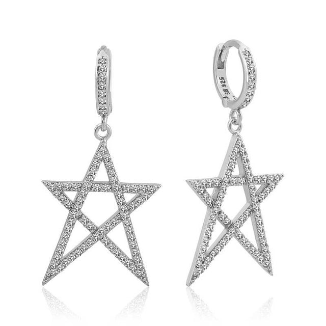 Star Drop Earrings - Sterling Silver Dazzling Pave CZ Design
