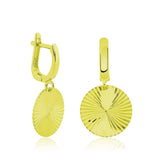 Gold-Plated Sterling Silver - Dainty Sunburst Disc Drop Earrings