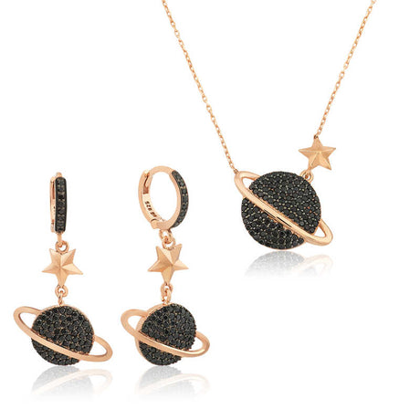 Rose Gold Plated Sterling Silver Celestial Planet & Star Jewelry Set