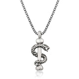 Sterling Silver Serpent Staff Necklace - Symbolic Men's Pendant