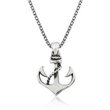 Sterling Silver Anchor Necklace - Nautical Rope Design