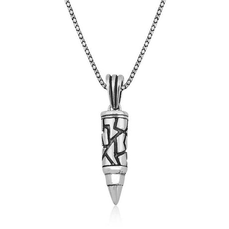 Men's Necklace - Sterling Silver Textured Bullet Pendant